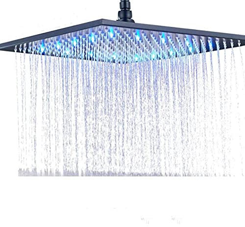 16 Square Brass Showerhead with Color Changing LED Light Rainfall Faucet Head Black Bronze Finish
