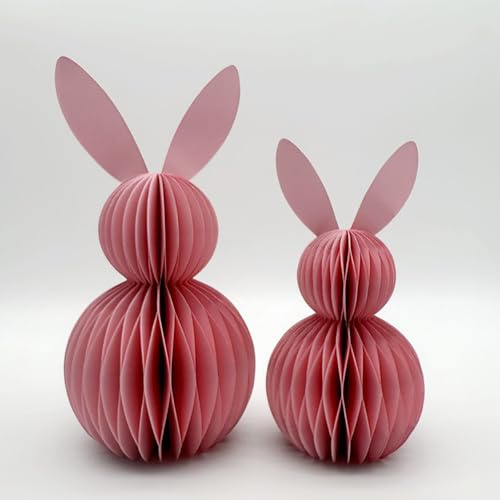 Generisch 2 Stück Osterhasen Wabenkugeln, Ostern Wabenpapier zum Aufhängen, Wabenhase aus Seidenpapier, Osterhase aus Papier/Pappe in Weiß, Magnetisch, Lieferumfang (Pink)