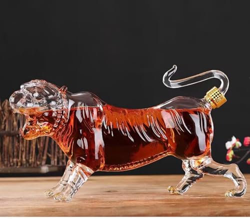 Figura artística - Botella de whisky de vidrio sin plomo con forma de tigre de 1000 ml, hecha a mano, decoración de mesa navideña, regalo de vino y tequila, botella de vino personalizada con forma de