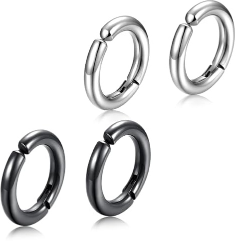 XENQITO 4 Pièces/2 Paires Non-Piercing Boucles d'oreille Clip d'oreille Faux Anneaux d'oreille pour Hommes et Femmes, Boucles d'oreilles Homme, Clip Non Piercing, en Acier Inoxydable, 2 Couleurs,10mm