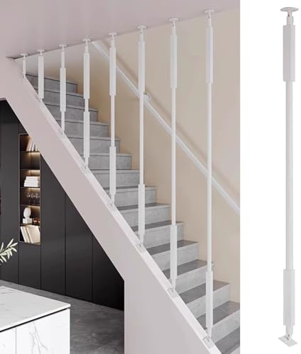 Garde-corps d'escalier en fer personnalisable, poteaux de support réglables en métal, balustrade universelle pour escaliers droits et inclinés, finition blanche, longueur 245 cm, améliore la sécurité