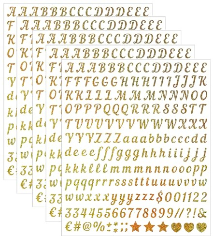 Yamobi Goldener glänzender Buchstabe Aufkleber-Set, 5 Blätter Gold Textaufkleber Auf Anfrage, Personalisierte Aufkleber, Vinyl Wetterfest