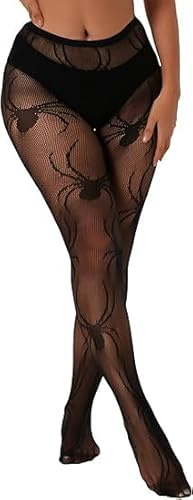 LUYANFX Fishnet Strumpfhosen Damen mit Spinnen Muster, Hohe Taille Sexy Netzstrumpfhose für Frauen und Mädchen Halloween Karneval Cosplay Kostüm Accessoires (A)