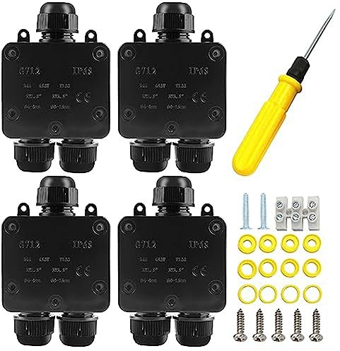 Asyduey 4-Teilige Wasserdichte Anschlussdose IP68, Außen Wasserdicht, 3-Wege für Kabel mit Einem Durchmesser Von 5 mm Bis 15 mm
