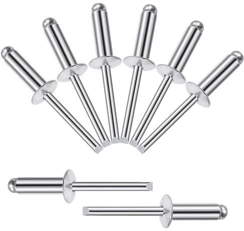 Songella Rivetti Ciechi in Alluminio da 6.4 x 20 mm Rivetti Pop Rivetti Ciechi a Estremità Aperta con Impugnatura in Alluminio e Mandrino in Acciaio 60 Pezzi (Argento)