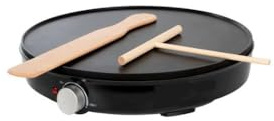 Crepiera Elettrica 1000W, Piastra Antiaderente 30 cm con Termostato Regolabile e Spatole in Legno, Ideale per Crepes, Pancake, Omelette, Frittate e Piadine