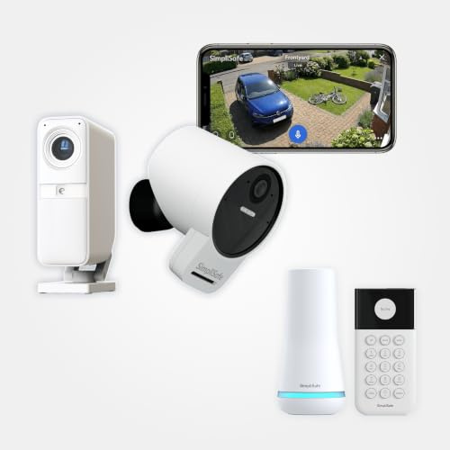 SimpliSafe Smart Home Security Camera System Wireless: 4 Piece House Alarm Security System with HD Video, 2 Way Audio, Spotlight, Motion Detection & Night Vision - Optional Monitoring & No Contracts