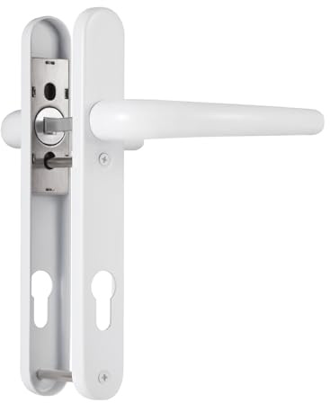 SORWDUERM White Door Handles Set 92mm PZ Centres 122mm Screw Hole Distance 220mm Backplate Length Replacement Door Lever for UPVC Composite Timber Door Stainless Steels
