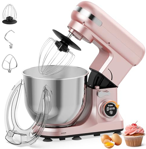 Küchenmaschine, Knetmaschine mit 6,5L Schüssel, Küchenmaschine zum Backen 8 Stufen & Timer, Planetenrührwerk, 1400W Küchenmixer Teigmaschine mit Rührhaken, Knethaken, Schlagbesen und Spritzschutz