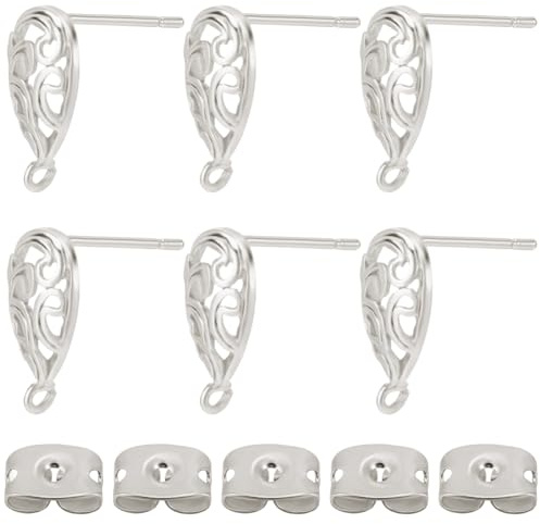 Beebeecraft 1 Scatola da 20 Pezzi di Orecchini A Goccia in Ottone Placcato Platino Perni per Orecchini A Perno in Filigrana Argentata con Chiusure Ad Anello per Kit di Creazione di Gioielli