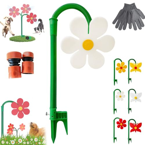 Crazy Dancing Daisy Sprinkler, 360° Rotating Dancing Flower Water Sprinkler, Funny Garden Water Sprinklers with 1/2'' Adapter, Durable Plastic Base with Vibrant Design, for Lawn & Garden (B-1)