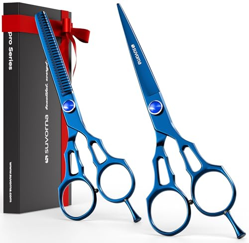 Suvorna 5.5 Hairdressing Scissors Professional with Thinning Shearssfor Hair Cutting, Sharp Hairdressers Scissors Set, Professional Shears, Hair Cutting Shears, Barber Shearss (2 Pcs).