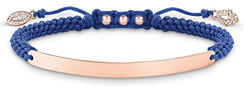 Thomas Sabo damarmband kärleksbro 925 sterling silver 18k roséguldplätering nylon zirkon blå, 21 cm, Zirkonium Nylon, Cubic Zirconia