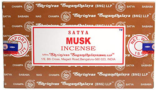 Varillas de incienso con aroma a almizcle, Satya Nag Champa, caja con 12 paquetes