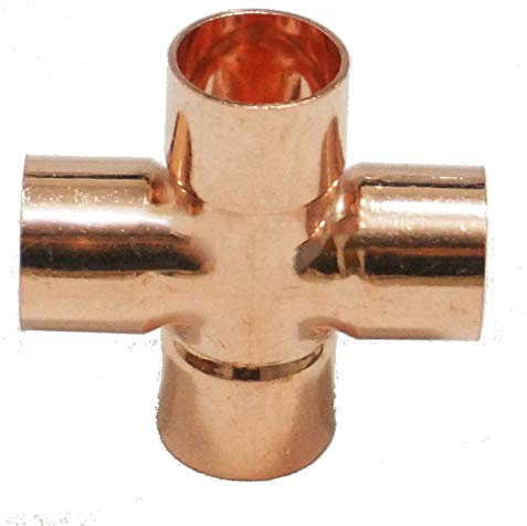 Kupferendstück, 22 mm, gleiches Kupfer-Kreuz, 4-Wege-Sanitärrohrverschraubung (22 mm)