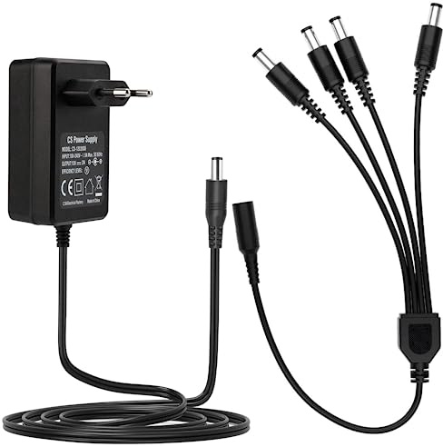 Tonton - Fuente de alimentación CC 12V 2A para cámara de videovigilancia (Enchufe Europeo), Color Negro y Negro