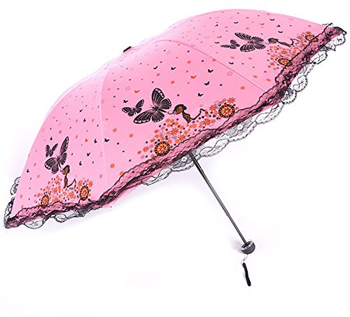 Maibar Plegable Paraguas Solar uv Contrato Plegable Antiviento Ligero Pequeño Impermeable Mini Plegables Sombrillas Damas (Rosa)