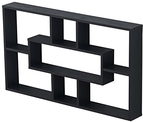 spot on dealz® Floating Shelf Wall Shelves for Bedroom Wall Mounted Bookcase Hanging Shelves Bookshelf Book Shelves for Living Room Display Wooden Multi Compartment Shelving Unit Black
