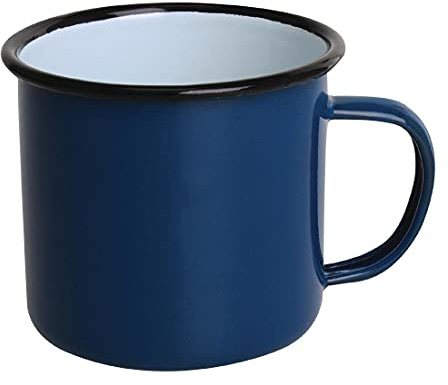 Olympia Emaille Becher 350 ml (6er Pack), Blau, Emaillierter Stahl, Campingbecher, Rustikale Hochzeitstrinkbecher, Tee oder Kaffee Lagerfeuerbecher Set, Baustellenbrühbecher, DC394
