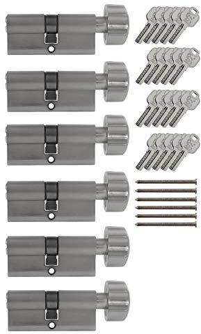 6x Zylinderschloss mit Knauf 60 mm 30/30 KD gleichschließend inkl. 20 Schlüssel