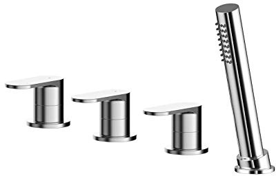 nuie BIN334 Binsey | Modern Bathroom Round Deck Mounted 4 Tap Hole Bath Shower Mixer Tap with Lever Handles (No Spout), 54mm, Chrome