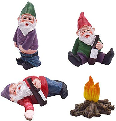 REOVE 4pcs Gnomes Statue Miniature Garden Decoration Ornament Fairy Garden Accessories Collectible Outdoor Micro Landscape Decoration Set Gnome-Drunk Gnome Kit for Gift House Yard Lawn Patio