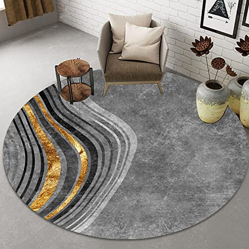 WLICWEI Traditioneller Orientteppich fusselfrei Esszimmer Eingangsbereich Foyer Wohnzimmer Schlafzimmer Teppich abstrakt schwarz grau Gold Halbbogen ø 90 cm