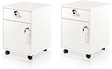 TUKAILAI Rollcontainer, Rollcontainer Abschließbar, Aktenschrank mit Schubladen, Büroschrank mit Rollen, Drucker Ablagefächer für Büromöbel 40x40x57 cm, Weiß | 360° leichtgängige Rollen mit 2 feststellbaren, stabilen MDF-Platten mit Metallschiene, passend für A4/Letter/Legal