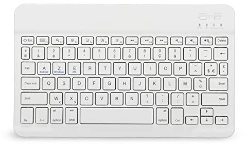Yunseity Tastiera Francese AZERTY, Tastiera Bluetooth Wireless Portatile da 10 Pollici, Tastiera Layout AZERTY Ultra Sottile, per Smartphone, Tablet, PC, Desktop(Bianco)