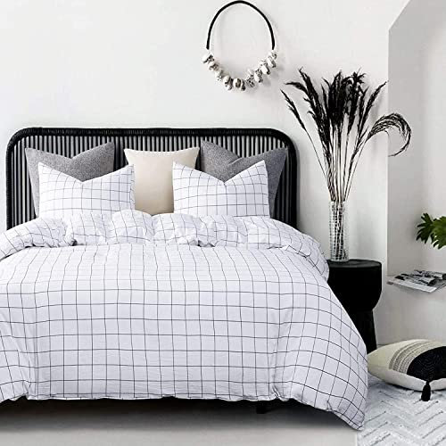Lanqinglv Bettdecke 135x200 Ganzjahresdecke 4 Jahreszeiten,Schwarz Weiß Kariert Gitter Steppdecke für Allergiker Zudecke Schlafdecke Duvet 135x200cm mit 1 Kissenbezug 80x80cm