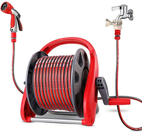 Garden hose set Heat-resistant explosion-proof antifreeze hose Storage car with hose Multifunctional spray gun Wall mountable (Size : 20m)