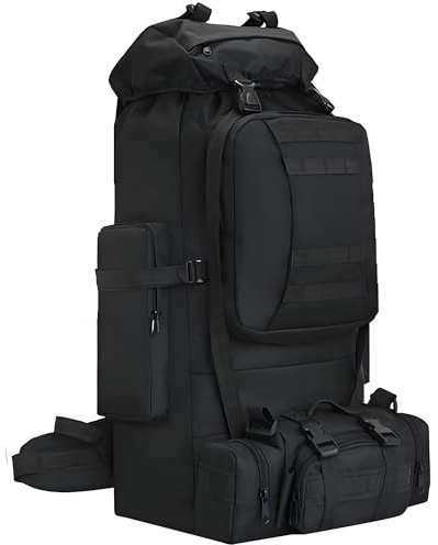 Grand Sac à Dos de Camouflage 2 en 1, 100L Sac à Dos de Randonnée Militaire Tactique Molle Sacs a Dos Etanche Survie Armee Sacs a Dos d'urgence idéal pour Trekking, Camping Voyage, Alpinisme,Noir