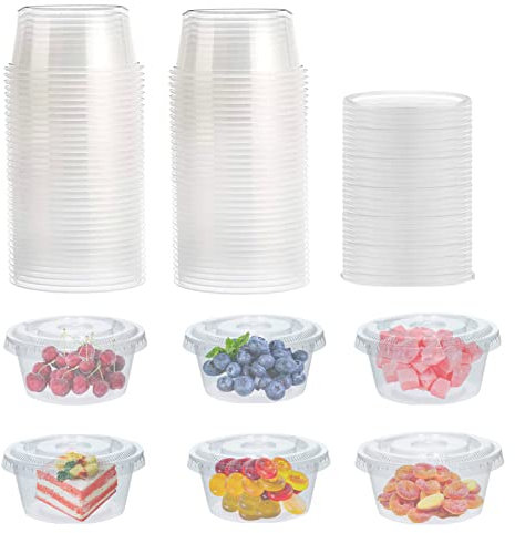 Surflyee Lot de 50 Pots à Sauce en Plastique avec Couvercle, 150ML Boîtes de Alimentaires, Réutilisable, Passe au Micro-ondes, Convient pour les Sauces, les Condiments, les Crèmes, l'artisanat