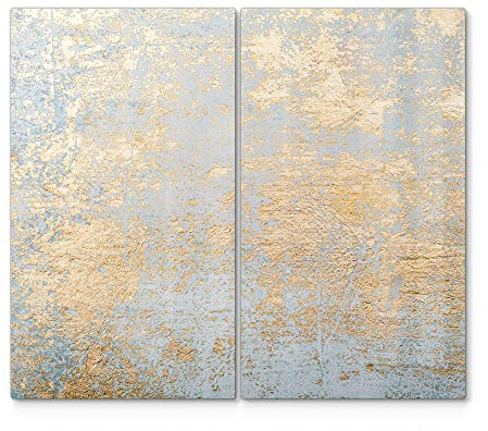 DEQORI Herdabdeckplatten Glas | 2er Set 60x52 cm | Motiv Wand mit Gold-Struktur | Ceranfeld Abdeckplatten in Küche | Herd-Abdeckungen universal | Glasplatten & Schneidebretter für Kochplatte