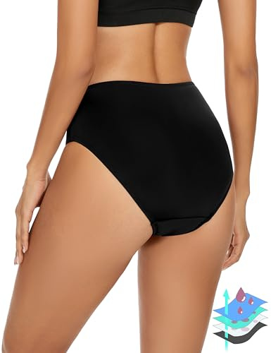 Leovqn Period Swimwear Leakproof Menstrual Bikini Waterproof Bottom UPF 50+ Swim Brief Light Flow - Teens Girls Women_Black_XL