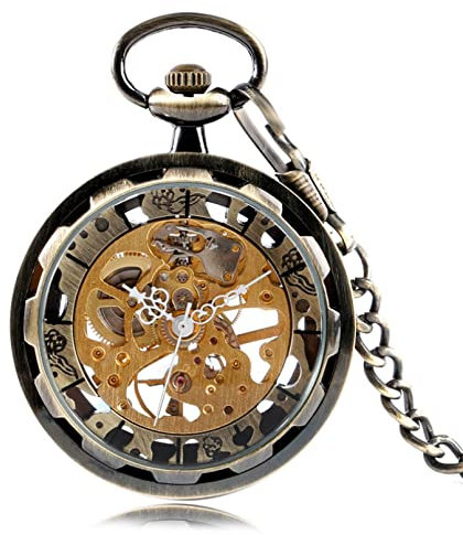 TORALF Handaufzug Mechanische Taschenuhren Silber Gold Bronze Balck Anhänger mit Fob Chian