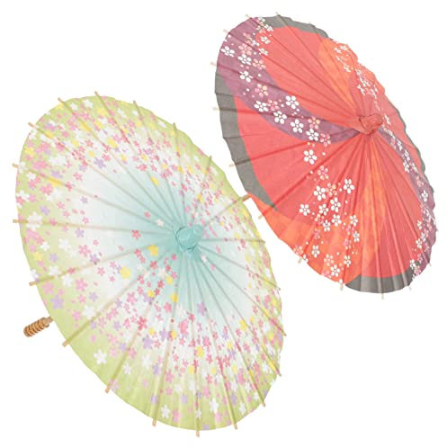 ABOOFAN 2PCS Small Japanese Decorative Umbrella Cherry Pattern Parasol Photography Prop Holiday Decor Elegant Design 30cm Light Green