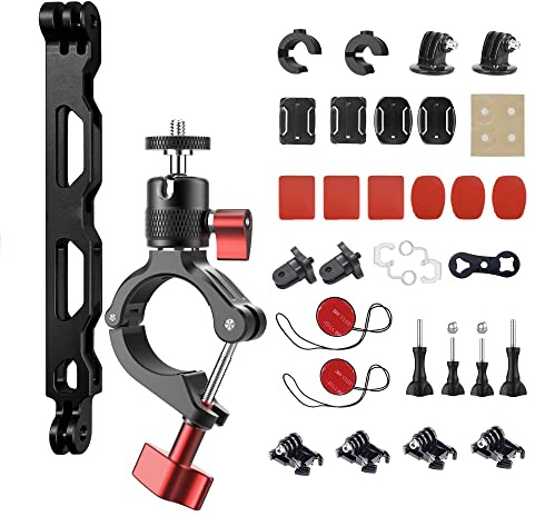 Motorcycle Bike Handlebar Clamp Mount for GoPro/DJI/Insta360 Action Camera | Aluminum Clamp Bracket with Adapter for GoPro Hero 13/12/11/10/9/8/7, for DJI Osmo Action 6/5/4/3, for Insta360 X5 X4 X3