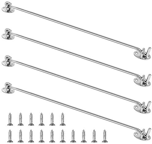 Ticeed 4PCS 16,5 Pollici Gancio Finestra Occhio Gancio da Cabina e Finestra Gancio e Occhio in Acciaio Inox Chiusure per Porta da Fienile, Serratura per Cabina/Porta/Finestra con Viti