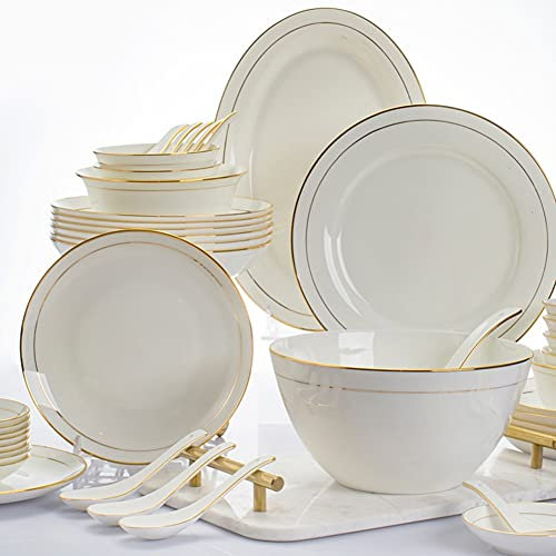 DUDSME Juego de vajilla de cerámica de 32/58 piezas, platos de vajilla de cerámica, juego de vajilla de combinación de cerámica, servicio de porcelana para 10 juegos de vajilla Phnom Penh (color: 32