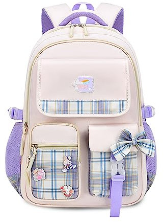 FANDARE Sac à Dos Enfant Sac a Dos Maternelle Lumineux Cartables Scolaires Sacs d'école Filles Garçons Sacs Scolaires Outdoor Voyage école avec Pendentif en Peluche & Badge Mignon Blanc
