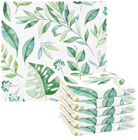 Mnsruu Microfibre Cleaning Cloths Tropical Green Leaves on White Reusable Dish Cloths for Washing Up 6 Pack Swedish Dishcloth Microfibre Cleaning Towels Washable Duster Rags Cloth Home