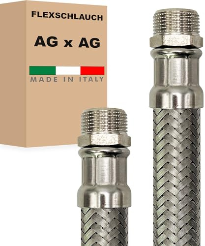 Flexschlauch DN25-1 Edelstahl Panzerschlauch Sanitär Hauswasserwerk - Made in Italy (1 AG x 1 AG, 80 cm)