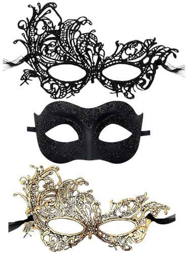 AWAVM Costume Mask - Elegant Prom Halloween Masquerade Party Mask for Couples Women and Men (3 PCS, Plastic, One Size, Mysterious)