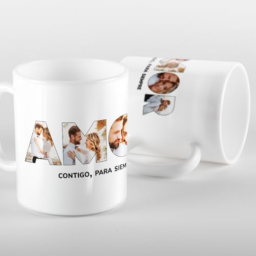 Transparent Gift Taza Personalizada con Fotos en Letras Amor y Texto. Tazas Personalizadas para Pareja. Regalos Originales para Hombre, Mujer. Regalos Personalizados con Foto San Valentín, Aniversario