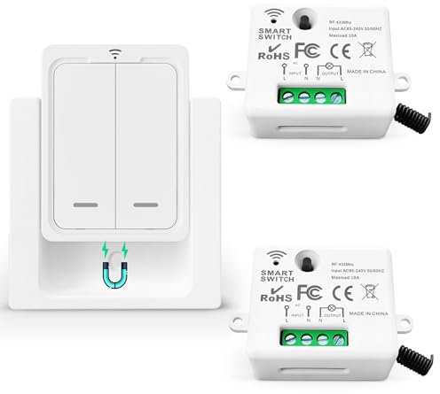 Tedeligo Wireless Lights Switch Kit, Mobile radio transmitter Wall transmitter 2 in 1 Wireless switch 1000ft Control Range No Wiring Easy To Install Up to 2200W for Light Lamp Appliances
