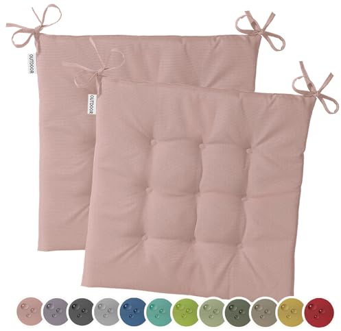 heimtexland 2er Set Outdoor Stuhlkissen Garten Sitzkissen Typ551 Altrosa | wetterfest schmutz- und wasserabweisend 40x40 Gartenkissen gesteppt Gartenstuhl-Auflage Polster Outdoorkissen