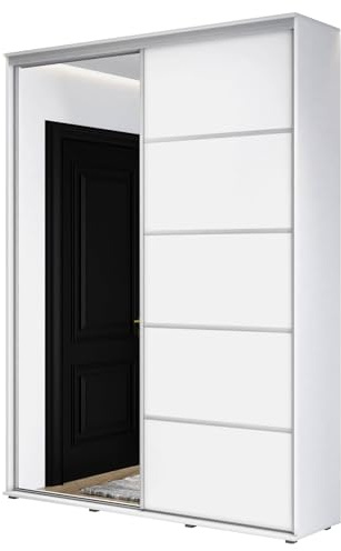 Meble Slupia - Garderobenschrank - Kleiderschrank mit Spiegel und Schiebetüren - B 110 x H 242 x T 45 cm - Kleider Schrank Schlafzimmer, Jugendzimmer, Flur - mit Kleiderstange - ZUZA ALU Weiß