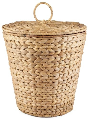 84ECO 3 Gallon Wicker Trash Can with Lid and Liner - Rattan Trash Can - Wicker Waste Basket for Bathroom, Bedroom, Kitchen, Living Room