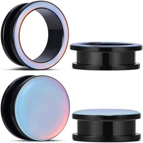 Huacan Tunnel Set 6mm 8mm 10mm 12mm 14mm 16mm Ohr Tunnels Plug Edelstahl Hohl Fest Double Flared Klassisch Expander für Damen Herren 4 Stück